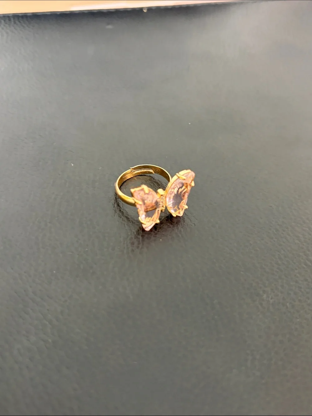 Gold Butterfly Ring with Pink Iridescent Wings - Women's Jewelry